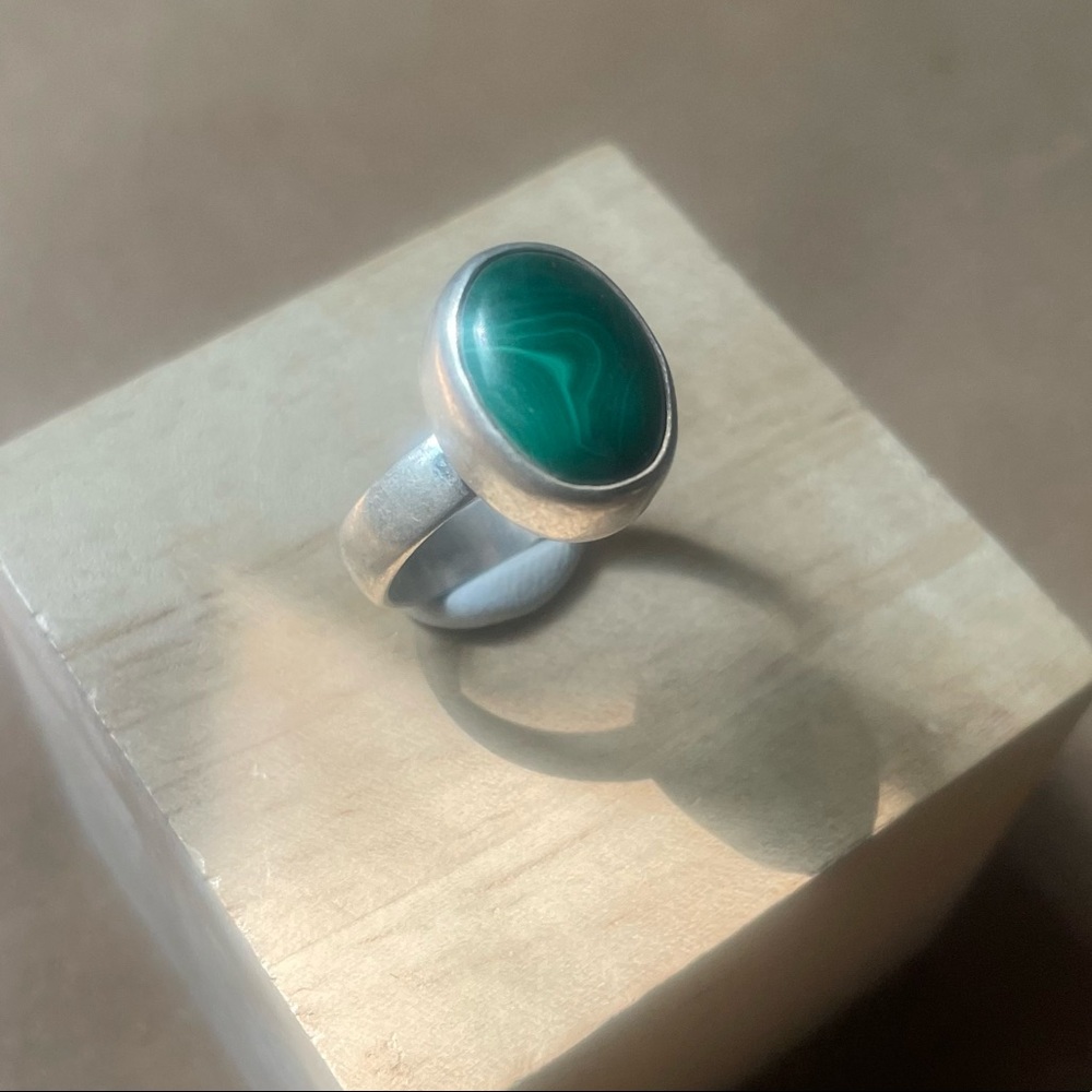 Vintage malachite sterling 925 ring green silver